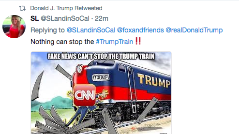 Trump tweets, deletes image of train running over apparent CNN journalist