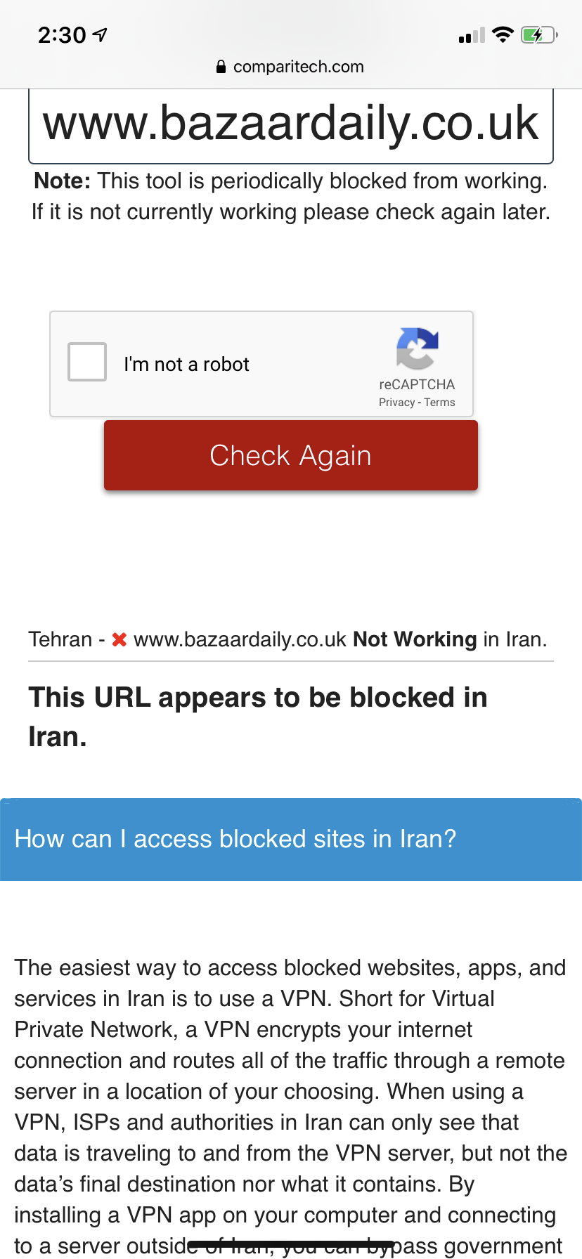We’re investigating reports that we are now restricted in Iran by the government